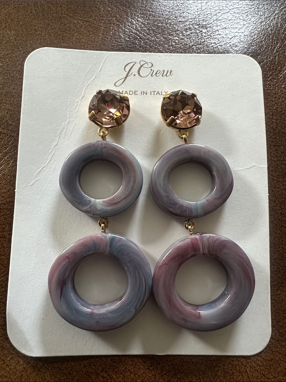 J. Crew Swirled Lavender and Mauve Double Hoop Drop Earrings